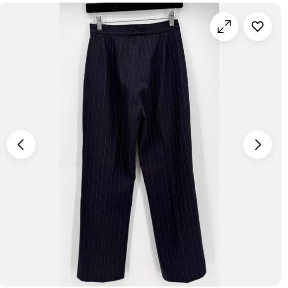DKNY NAVY BLUE PINSTRIPE WOOL HIGH WAIST PANTS 4 NWOT - Picture 4 of 8